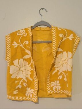 Mustard Yellow Embroidered Floral Vest